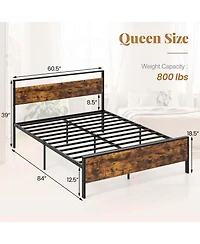 Queen Size Bed Frame with Wooden Headboard and Footboard Under-Bed Storage