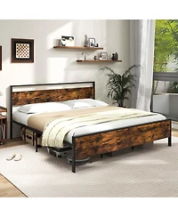 Costway Bed Frame with Wooden Headboard and Footboard Under-Bed Storage