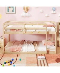 Costway Twin over Low Bunk Bed with Guardrails Integrated Ladder Kids Wooden