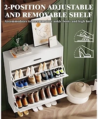 gaomon Space-Saving Narrow Shoe Cabinet for Entryway Dual Turn Drawers Freestanding Shoe Organizer 3Tier Adjustable Shelves Fits Slippers Sneakers