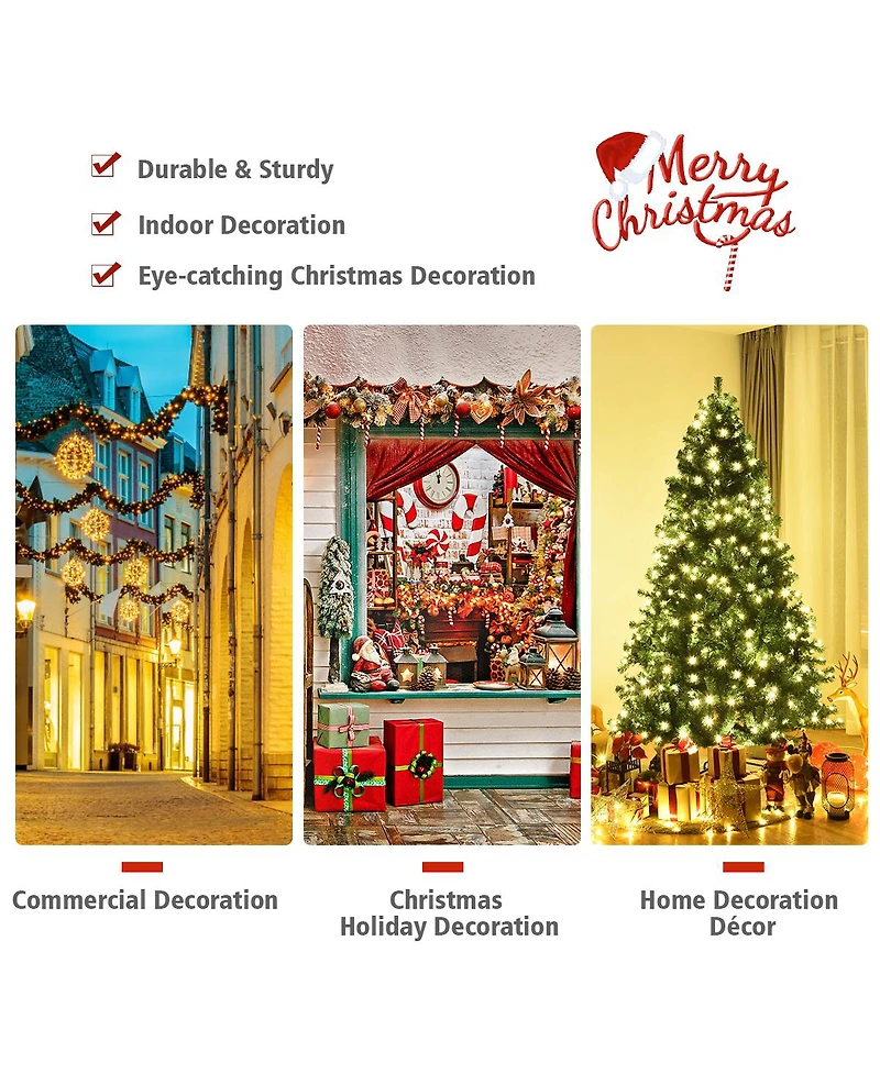 Costway 8Ft Pre-Lit Hinged Pvc Christmas Tree 430 Led Lights Green