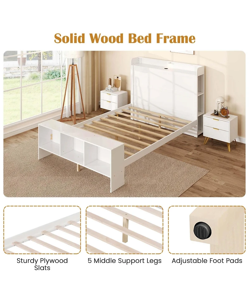 Costway Full Size Bed Frame with Storage Headboard & Footboard Led Bed Frame with 2 Usb Ports