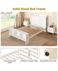 Costway Full Size Bed Frame with Storage Headboard & Footboard Led Bed Frame with 2 Usb Ports