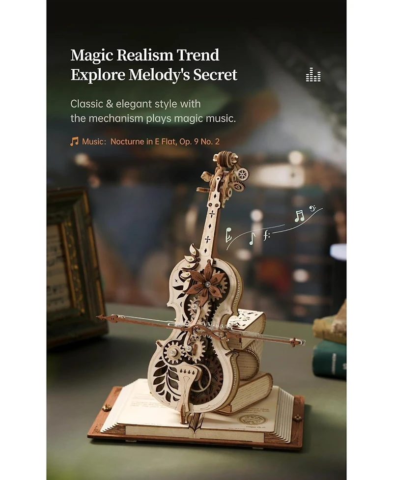 Robotime Magic Cello Adults 3D Puzzles, 3D Wooden Puzzles for Adults, Wooden Music Box Puzzle to Build, Unique Music Gift Hobby Kits Festival Gift