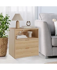 gaomon 23" Wooden Fluted Nightstand with Charging Station and 2 Drawers