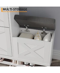 gaomon 2 Flip Drawers Shoe Cabinet with Bench Narrow Entryway Shoe Storage Organizer Freestanding Shoe Rack with Metal Legs