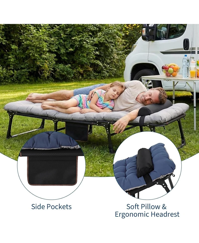 gaomon TrailBlaze Heavy-Duty Folding Camping Cot Bed for Adults – Removable Thick Mattress, Pillow & Side Pocket