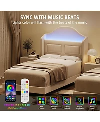 gaomon Twin Bed Frames for Kids, Wingback Velvet Platform with Led Lights, Upholstered Storage Headboard, Wooden Slats Support