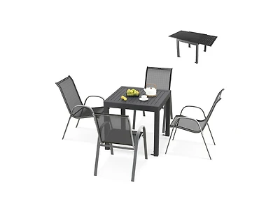 Slickblue Extendable Aluminum Outdoor Dining Set with 4 Stackable Chairs