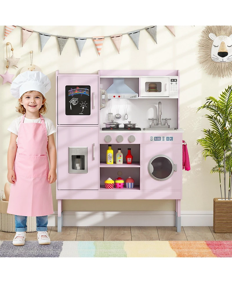 Mecale Pretend Play Kitchen Toy with Range Hood, Ice Maker & Telephone