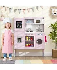 Mecale Pretend Play Kitchen Toy with Range Hood, Ice Maker & Telephone