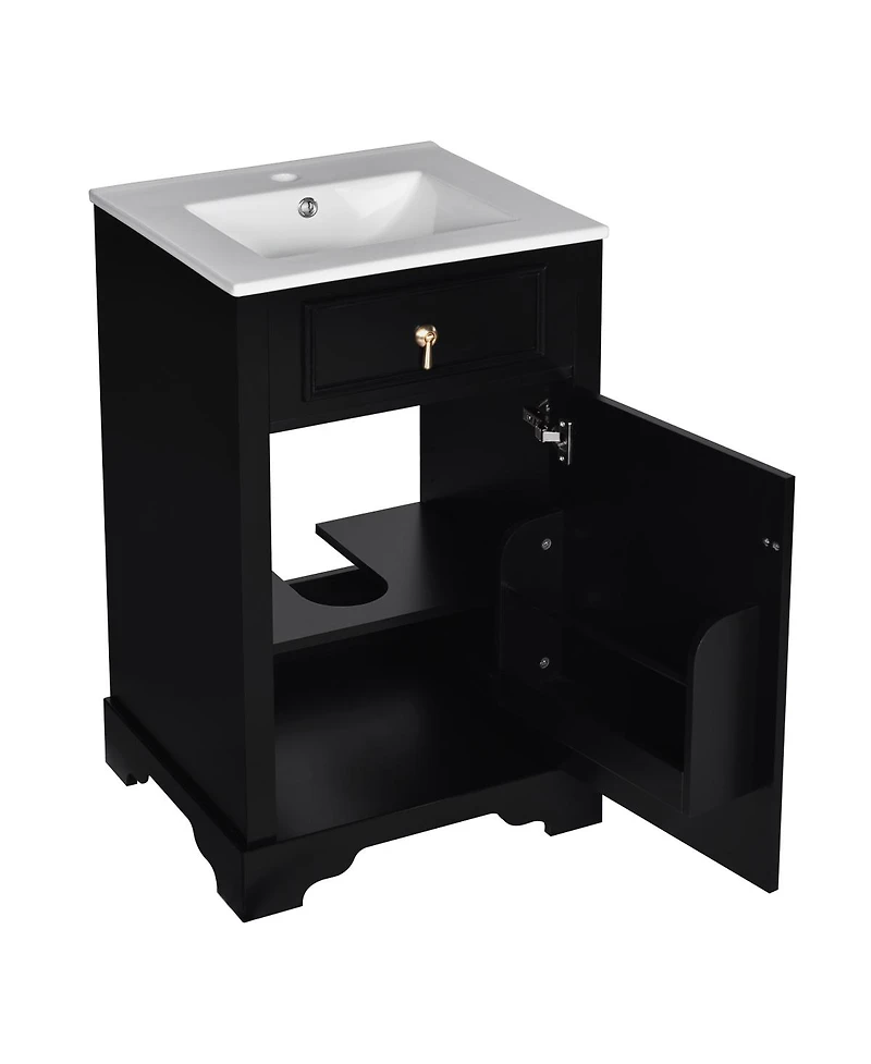 Sillysis 20" Bathroom Vanity with Ceramic Sink, Soft Close Door, Adjustable Shelf & Door Storage for Small Bathrooms