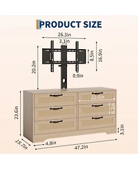 gaomon Tv Stand with Mount, 47.2" Modern Entertainment Center 6-Drawer Rattan Dresser