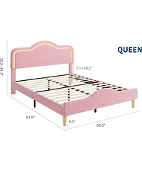 gaomon Queen Bed Frame Adjustable Led Headboard Velvet Upholstered Platform Wooden Slats No Box Spring