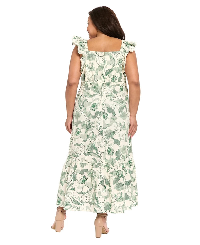London Times Plus Printed Square Neck Maxi Dress