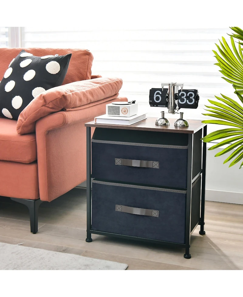 Gymax Nightstand End Side Table Dresser with 2 Pull-out Fabric Drawers for Bedroom