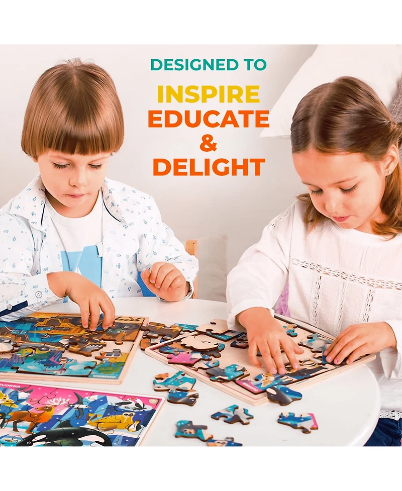 Quokka 28 Piece Wooden Animal Puzzles for Kids Ages 3–5