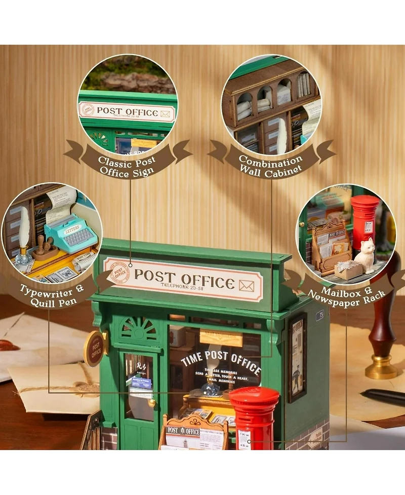Robotime Dollhouses, Diy Miniature Dollhouse with Post Office Theme, Bookshelf Decoration Birthday Gifts for Adult Kids