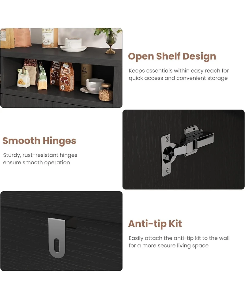 gaomon Buffet Sideboard with Storage, 4 Doors & Adjustable Shelves, 55'' Large Farmhouse Kitchen Storage Cabinet Wood Coffee Bar