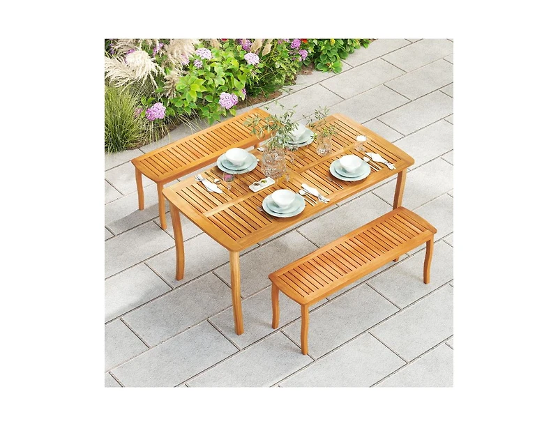 Slickblue 63-Inch Outdoor Dining Table with Umbrella Hole, Farmhouse Style