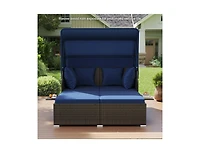 Slickblue Outdoor Rattan Daybed with Canopy Shade and Side Table Storage