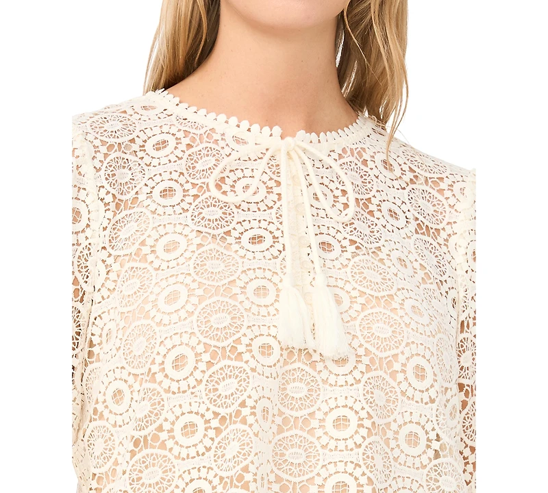 Vince Camuto Women's Circle Lace Tassel Trim Long-Sleeve Top