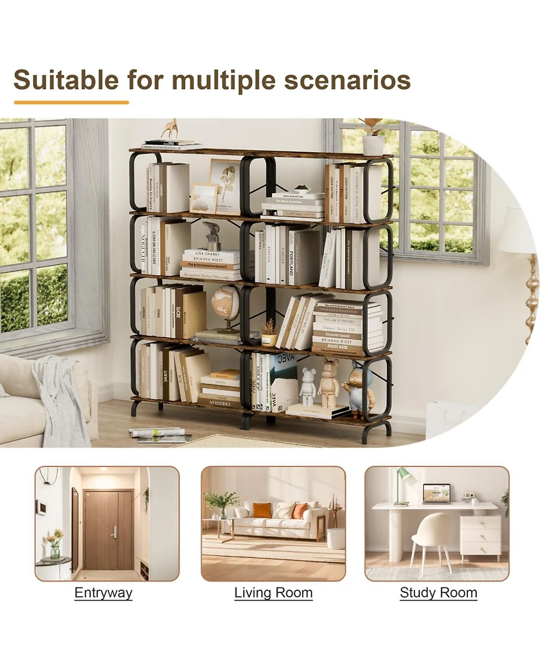 Rainsken 5 Tier Large Book Shelf, Storage Organizer for Books, Rustic Industrial Open Bookcase, for Living Room, Bedroom, Home Office