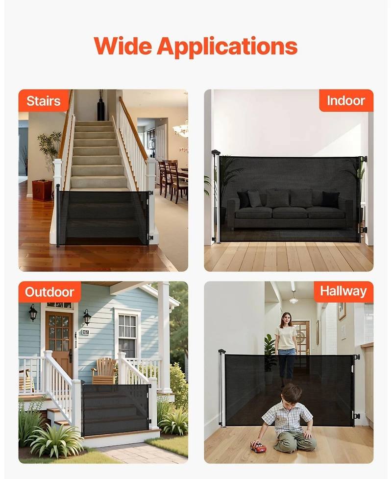 Cozito Retractable Mesh Safety Gate 57" Wide x 38.5" Tall with Security Lock for Stairs and Hallways