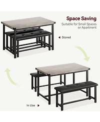 gaomon Dining Table Set for 4, Space Saving Kitchen Table with 2 Upholstered Benches, 3-Piece Industrial Dining Room Table Set
