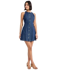 Donna Morgan Women's Sleeveless Crewneck Button-Front Mini Dress