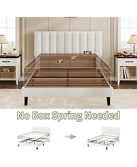 gaomon King Bed Frame, Velvet Upholstered Platform with Adjustable Vertical Channel Tufted Headboard, No Box Spring Needed, Easy Assembly