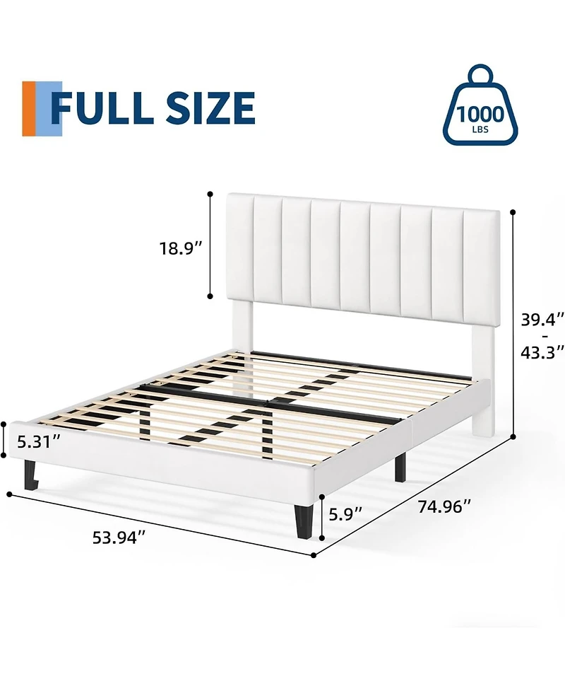 gaomon Full Bed Frame, Velvet Upholstered Platform with Adjustable Vertical Channel Tufted Headboard, No Box Spring Needed, Easy Assembly