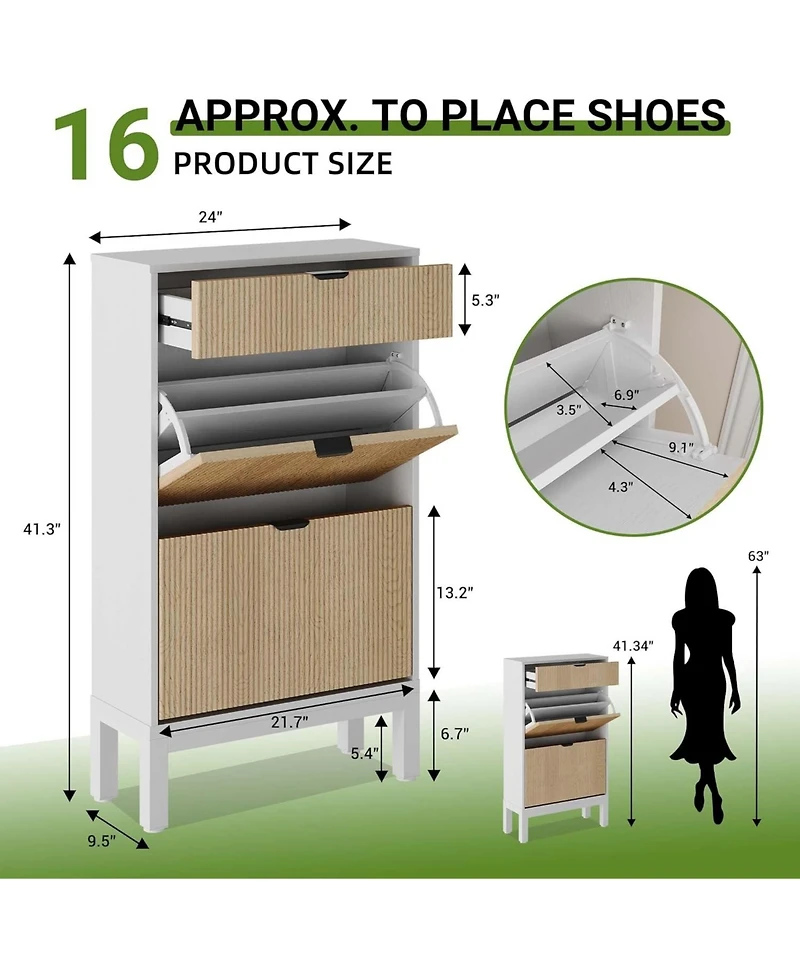 gaomon Shoe Storage Cabinet with Flip Drawers Modern Wooden Shoe Rack with Iron Legs Slim Entryway Hallway Organizer