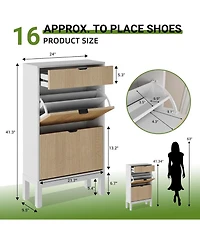 gaomon Shoe Storage Cabinet with Flip Drawers Modern Wooden Shoe Rack with Iron Legs Slim Entryway Hallway Organizer