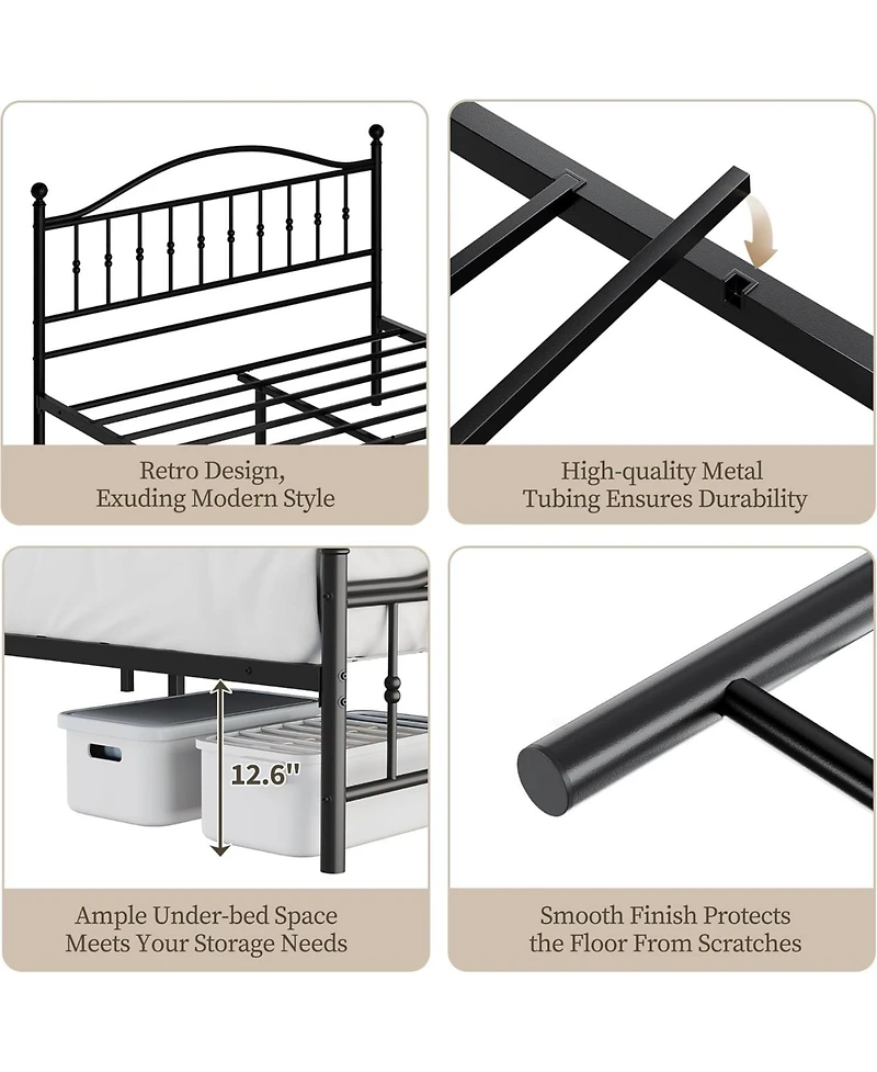 gaomon Full Size Metal Platform Bed Frame, Circular Headboard and Footboard, Heavy-Duty Iron Frame, No Box Spring Needed, Noise-Free Design