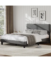 gaomon Noise-Free Upholstered Bed Frame – Queen Size Platform with Diamond Stitched Padded Headboard, Sturdy Wooden Slats, Easy Assembly