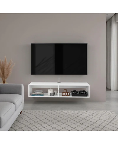 Fm Furniture Arctic Floating White Tv Stand with Open Shelves for Storage, Modern Design.