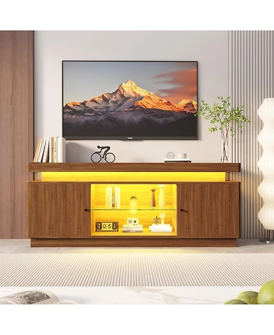 gaomon Tv Stand Entertainment Center with Storage Cabinets,Open Shelves & Power Outlets Media Tv Console Table for Up to 75" Tv