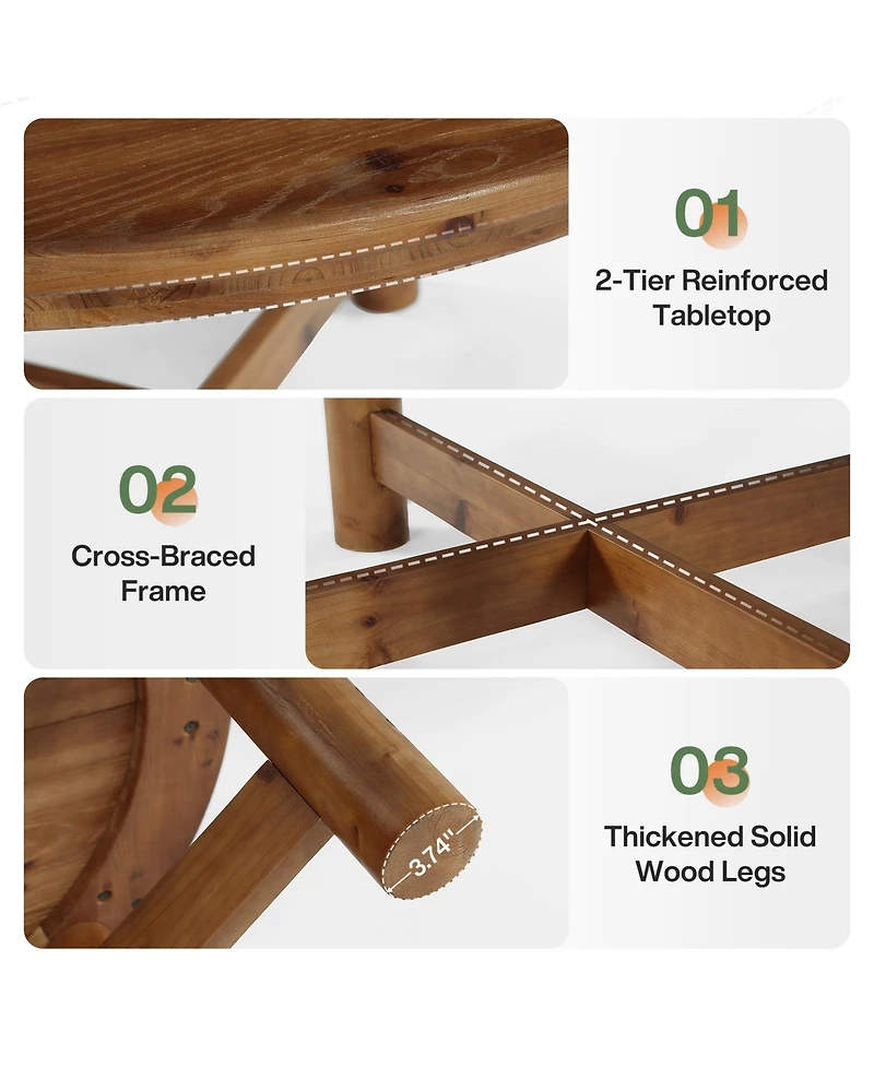 Tribesigns 47" Solid Wood Dining Table for 4-6, Farmhouse Round Kitchen Table