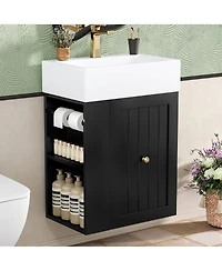 Sillysis 20" Bathroom Vanity with Ceramic Sink, Wall Mounted Storage Cabinet with Drawer & Side Shelf for Small Bathrooms