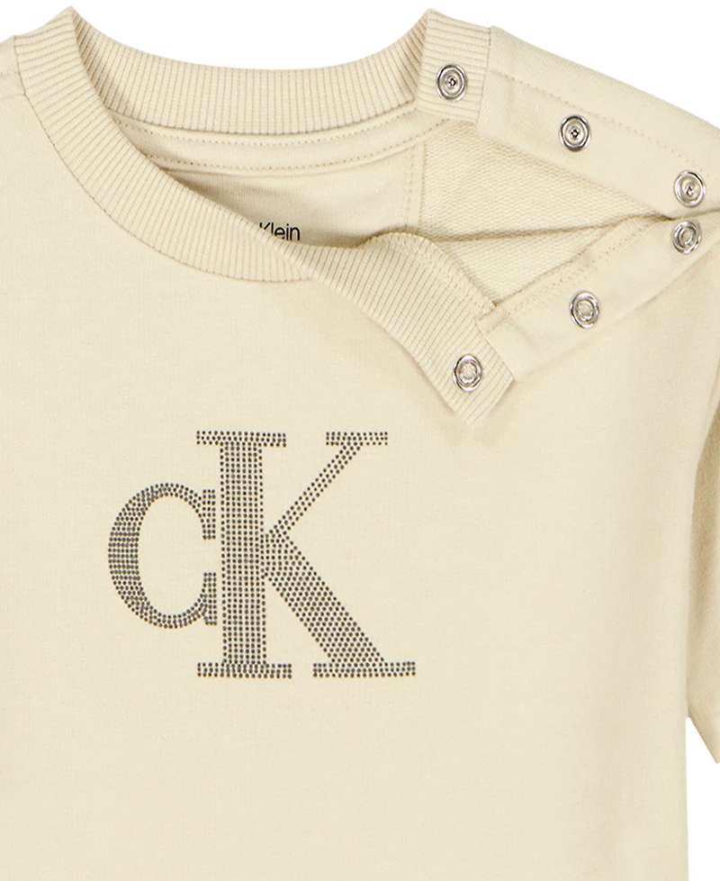 Calvin Klein Baby Boys' French Terry Short-Sleeve Logo Crewneck Top and Shorts, 2-Piece Set
