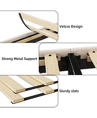 gaomon Queen Upholstered Platform Bed Wingback Headboard Velvet 2 Storage Pockets Wooden Slat Support Box Spring Optional