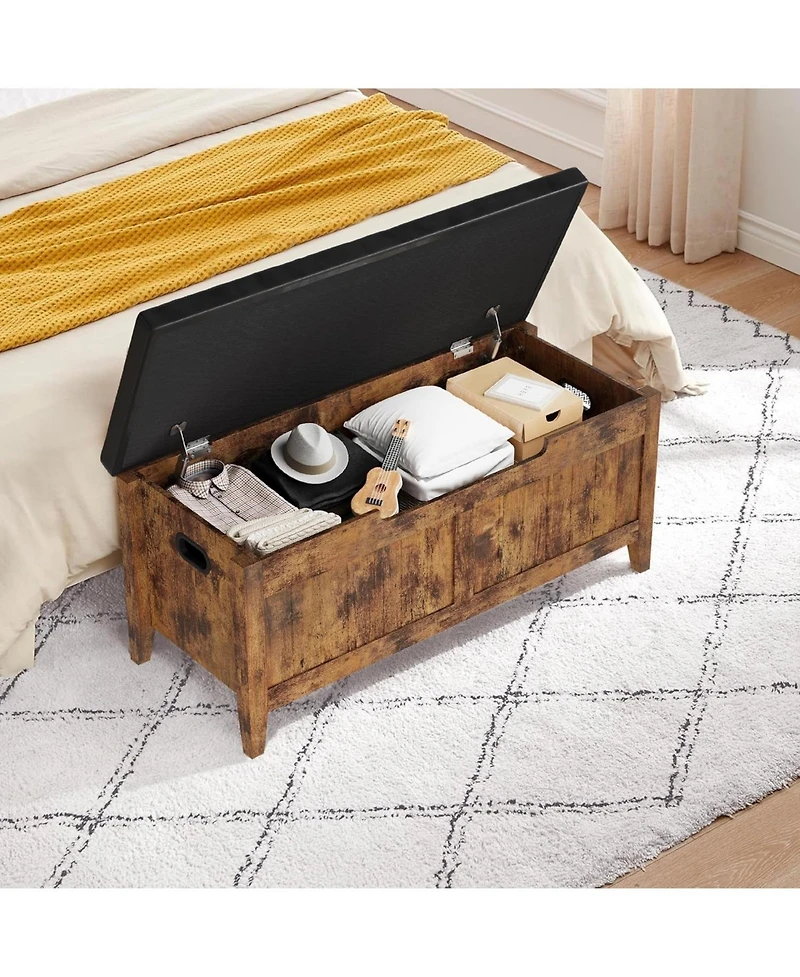 Gaomon Storage Bench with Cushion, Wooden Chest Storage Box with 2 Safety Hinges