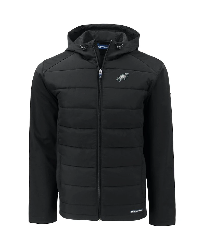 Cutter & Buck Men's Black Philadelphia Eagles Evoke PrimaLoft Hybrid Eco Softshell Full-Zip Hooded Jacket