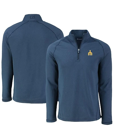 Cutter & Buck Men's Heather Navy Seattle Mariners Peshastin Eco Fleece Raglan Quarter-Zip Sweatshirt