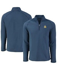 Cutter & Buck Men's Heather Navy Seattle Mariners Peshastin Eco Fleece Raglan Quarter-Zip Sweatshirt