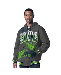 G-iii Sports by Carl Banks Men's College Navy/Charcoal Seattle Seahawks Dual Threat Reversable Full-Zip Hooded Jacket