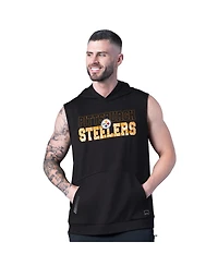 Msx By Michael Strahan Men's Black Pittsburgh Steelers Tri-Blend Rebound Sleeveless Hoodie