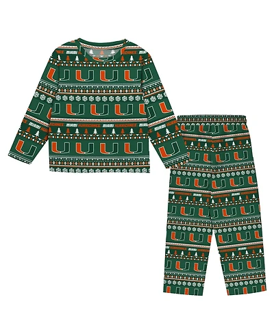 Outerstuff Baby Boys and Girls 2-Piece Newborn Green Miami Hurricanes Ugly Sweater Pajama