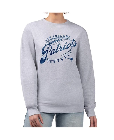 G-iii 4Her by Carl Banks Women's Gray New England Patriots Distressed Graphics Fleece Pullover Sweatshirt